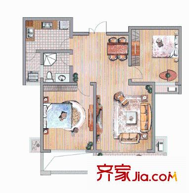 中惠晨曦印象三期戶型圖E 2室2廳1衛(wèi)1廚