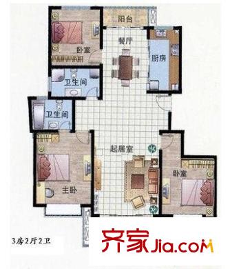 香榭假日山莊戶型圖戶型圖 3室2廳2衛(wèi)1廚