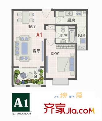 太湖帕堤歐戶型圖 戶型圖 1室2廳1衛(wèi)1廚