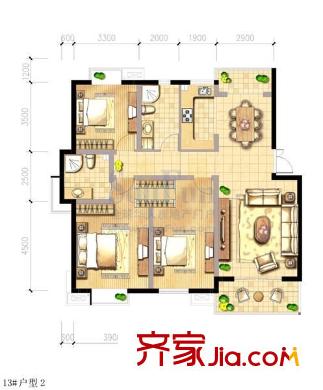 萬麗花園戶型圖戶型圖 3室2廳2衛(wèi)1廚