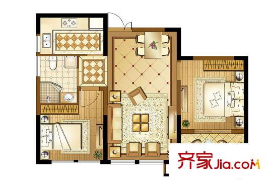 高新地產天之運25#標準層A1戶型 2室2廳1衛(wèi)1廚