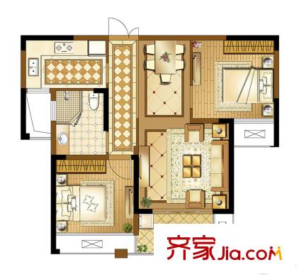 高新地產天之運19#標準層A3戶型 2室2廳1衛(wèi)1廚