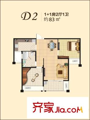 高新地產天之運25#標準層D2戶型 2室2廳1衛(wèi)1廚