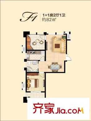 高新地產天之運25#標準層F1戶型 2室2廳1衛(wèi)1廚