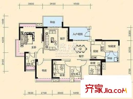 香榭假日山莊戶型圖戶型圖 4室2廳2衛(wèi)1廚