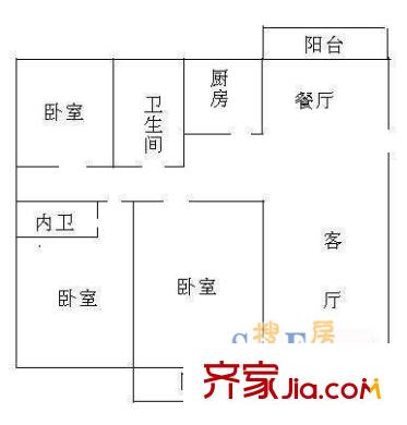萬麗花園戶型圖戶型圖 3室2廳2衛(wèi)1廚