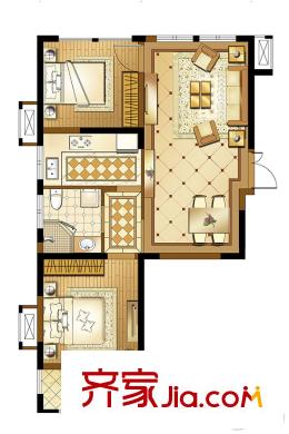 高新地產天之運25#標準層A2戶型 2室2廳1衛(wèi)1廚