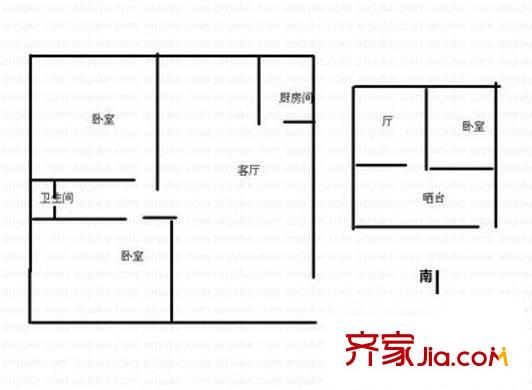 縹緲苑戶型圖戶型圖 3室2廳1衛(wèi)1廚