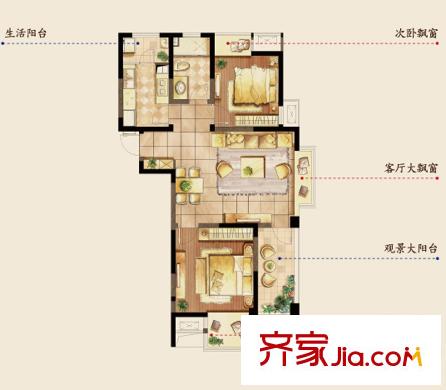越湖家天下三期香舍戶型圖三期69、75、76#標(biāo)準(zhǔn)層C戶型 2室2廳1衛(wèi)1廚