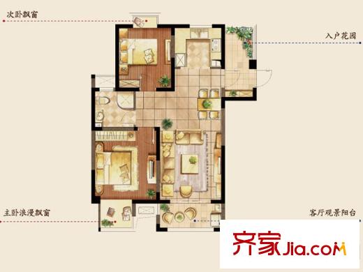 越湖家天下三期香舍戶型圖三期69、75、76#標(biāo)準(zhǔn)層B戶型 2室2廳1衛(wèi)1廚