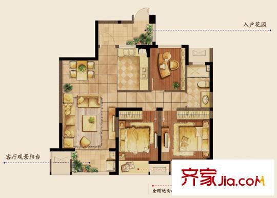 越湖家天下三期香舍戶型圖三期69、75、76#標(biāo)準(zhǔn)層A戶型 3室2廳1衛(wèi)1廚