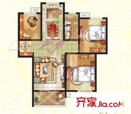 濱江苑戶型圖一期11#標準層A戶型 3室2廳2衛(wèi)1廚