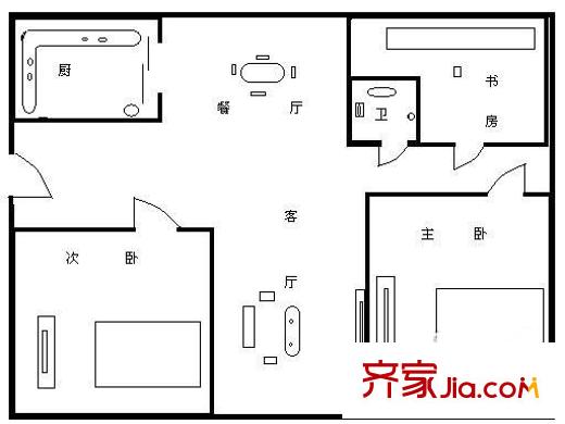 運河新村戶型圖戶型圖 3室2廳1衛(wèi)1廚