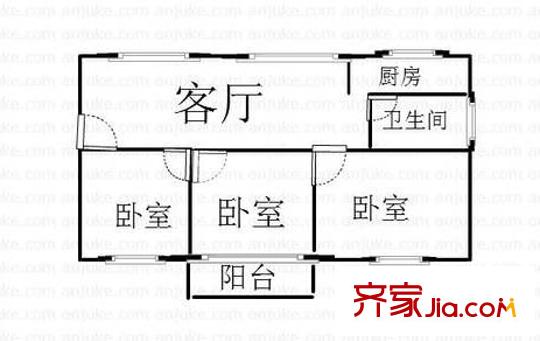 運河新村戶型圖戶型圖 3室1廳1衛(wèi)1廚