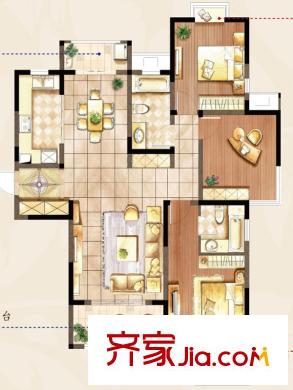 越湖家天下三期香舍戶型圖三期67#標(biāo)準(zhǔn)層C戶型 3室2廳2衛(wèi)1廚