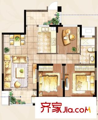 越湖家天下三期香舍戶型圖三期73#標(biāo)準(zhǔn)層A戶型 3室2廳1衛(wèi)1廚