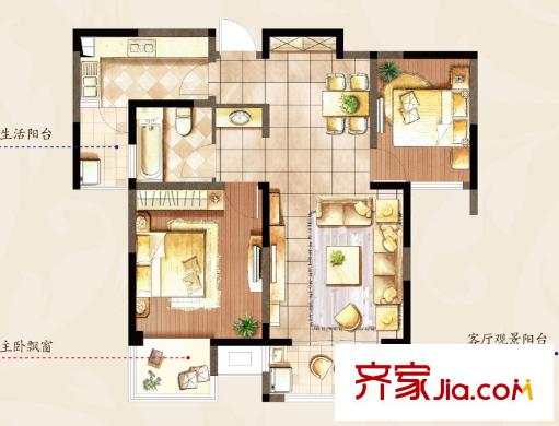 越湖家天下三期香舍戶型圖三期67#73#標(biāo)準(zhǔn)層H戶型 2室2廳1衛(wèi)1廚
