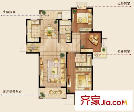 越湖家天下三期香舍戶型圖三期69、75、76#標(biāo)準(zhǔn)層E戶型 3室2廳2衛(wèi)1廚