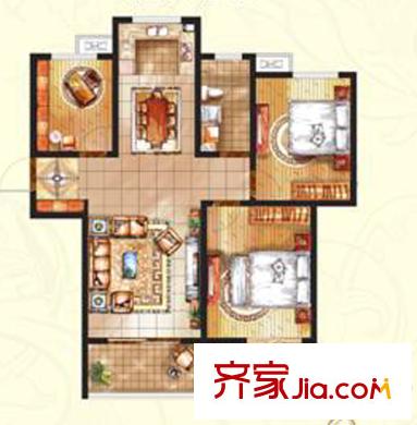 濱江苑戶型圖一期高層11#標(biāo)準(zhǔn)層浪漫幸福T戶型 3室2廳2衛(wèi)1廚