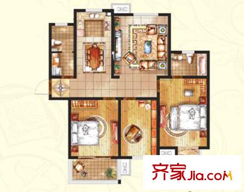 濱江苑戶型圖一期高層11#12#標(biāo)準(zhǔn)層溫馨幸福K戶型 3室2廳2衛(wèi)1廚