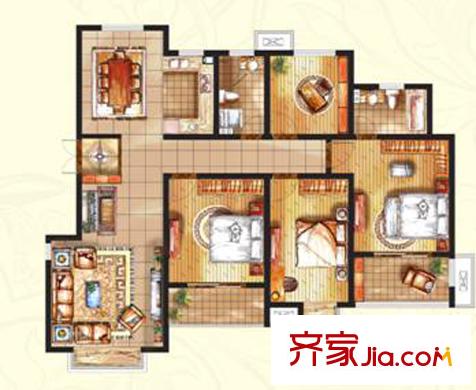 濱江苑戶型圖一期高層11#12#標(biāo)準(zhǔn)層全齡幸福H戶型 3室2廳2衛(wèi)1廚
