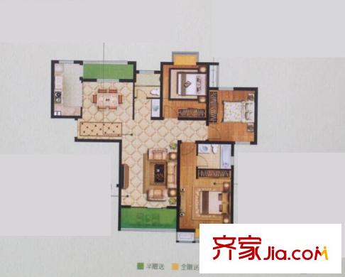 濱江苑戶型圖一期11#高層標(biāo)準(zhǔn)層B戶型 3室2廳2衛(wèi)1廚