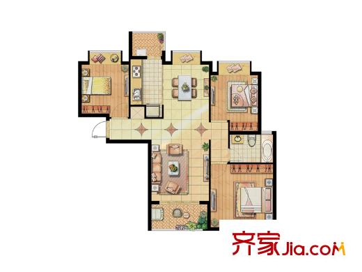 瑜翠園戶型圖2#8#高層標(biāo)準(zhǔn)層C戶型 3室2廳1衛(wèi)1廚