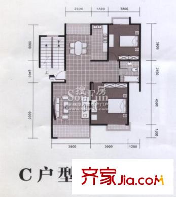 香溪花苑戶型圖C戶型 2室2廳1衛(wèi)1廚