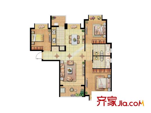 瑜翠園戶型圖2#4#8#高層標(biāo)準(zhǔn)層D戶型 3室2廳2衛(wèi)1廚