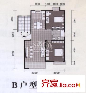 香溪花苑戶型圖B戶型 2室2廳1衛(wèi)1廚