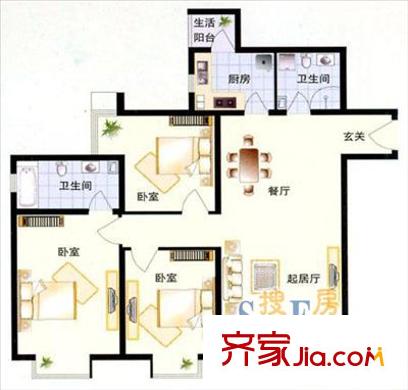 知音別苑戶型圖知音平方米苑 戶型圖 3室2廳2衛(wèi)1廚