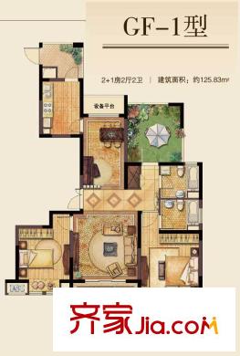 麗灣域戶型圖一期3#4#標(biāo)準(zhǔn)層邊戶GF-1戶型3室2廳2衛(wèi)125平方米 3室2廳2衛(wèi)1廚