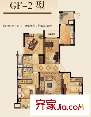 麗灣域戶型圖一期3#4#標(biāo)準(zhǔn)層中戶GF-2戶型3室2廳2衛(wèi)125平方米 3室2廳2衛(wèi)1廚