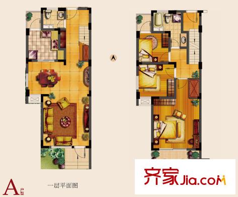 東渡海派青城戶型圖一期疊加別墅23#樓A戶型 3室2廳2衛(wèi)1廚