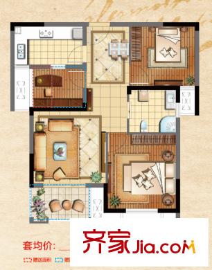 奧林運(yùn)河灣戶型圖五期13#樓A4戶型圖 3室2廳1衛(wèi)1廚