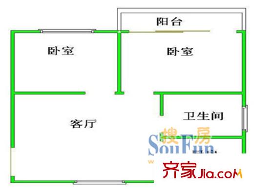西塘北巷戶型圖 戶型圖 2室1廳1衛(wèi)1廚