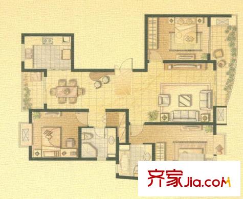麗景國際戶型圖 戶型圖 3室2廳2衛(wèi)1廚