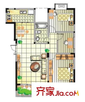 東景公寓戶型圖N戶型 3室2廳1衛(wèi)1廚