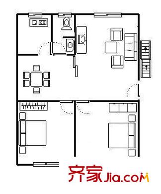 西塘北巷戶型圖 戶型圖 2室2廳1衛(wèi)1廚