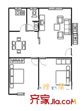 西塘北巷戶型圖戶型圖 2室2廳1衛(wèi)1廚
