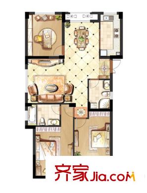 偉業(yè)迎春世家戶型圖一期1#3#6#10#多層標(biāo)準(zhǔn)層B3戶型 3室2廳2衛(wèi)1廚