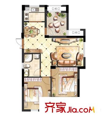 偉業(yè)迎春世家戶型圖一期21#高層標(biāo)準(zhǔn)層B1戶型 2室2廳1衛(wèi)