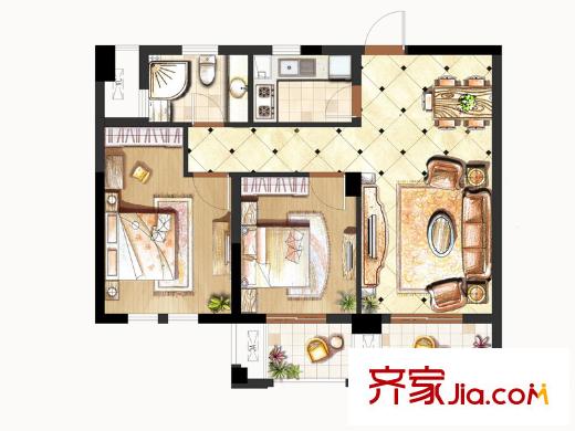 偉業(yè)迎春世家戶型圖一期19#高層標(biāo)準(zhǔn)層C2戶型 2室2廳1衛(wèi)1廚