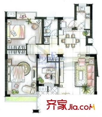 圣緹哥二期戶型圖戶型圖 3室2廳2衛(wèi)1廚