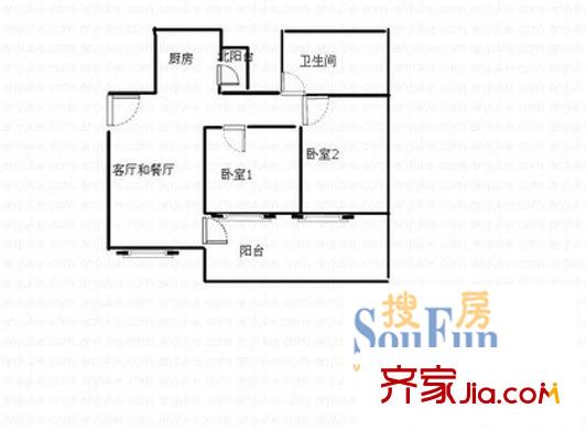 圣緹哥二期戶型圖戶型圖 2室2廳1衛(wèi)1廚