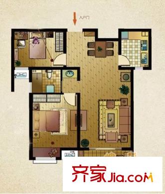 路勁主場森鄰公館戶型圖2期24#紫羅蘭B戶型  2室2廳1衛(wèi)1廚