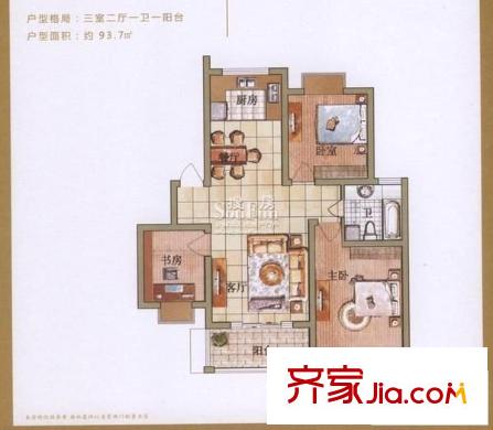 愛(ài)麗莎陽(yáng)光名苑戶型圖 戶型圖 3室2廳1衛(wèi)1廚