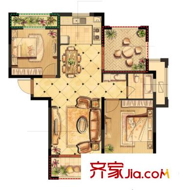 偉業(yè)迎春世家戶型圖一期19#20#高層標(biāo)準(zhǔn)層G1戶型 2室2廳1衛(wèi)1廚