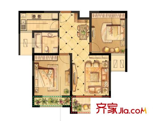 偉業(yè)迎春世家戶型圖一期19#20#高層標(biāo)準(zhǔn)層G2戶型 2室2廳1衛(wèi)1廚