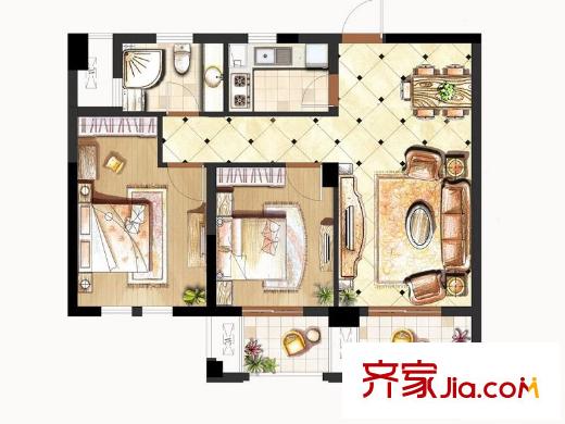 偉業(yè)迎春世家戶型圖一期16#18#高層標(biāo)準(zhǔn)層C3戶型 2室2廳1衛(wèi)1廚